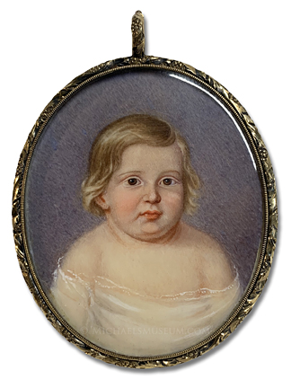 Portrait iniature by Thomas Barratt of an unknown Jacksonian era infant