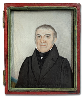Portrait miniature by John Brewster, Jr. depicting an unknown early American gentleman
