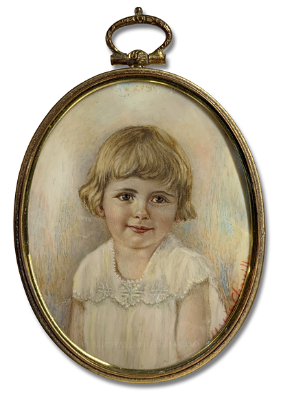 Portrait miniature by Mary Ellen ("Marie") Cheville depicting a young American girl of the early twentieth century, wearing a sun dress