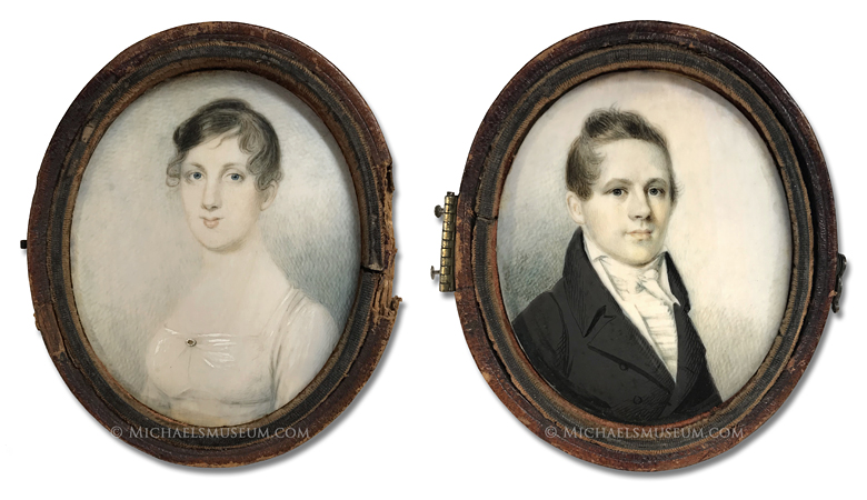 Portrait miniatures by Anson Dickinson of an earlly American couple of New Haven, Connecticut