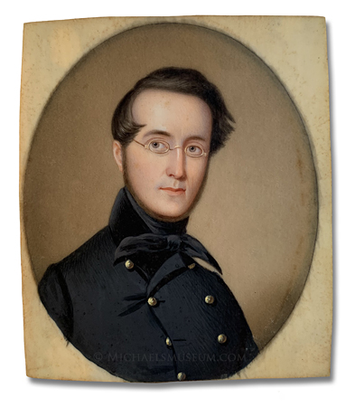 Portrait miniature by John Wood Dodge of a mid-nineteenth century American Naval Officer, painted in Natchez, Mississippi