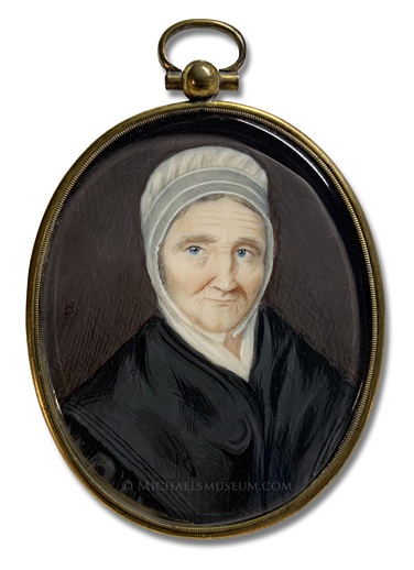 Portrait miniature attributed to Daniel Lamont of an elderly Jacksonian era lady with blue eyes