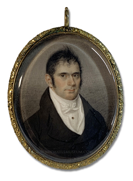 Portrait miniature by Eliab Metcalf of an early nineteenth cetury gentleman with dark brown hair and eyes