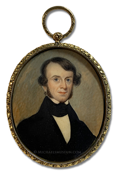 Portrait miniature attributed to William H. Miller of a Jacksonian era gentleman with long sideburns