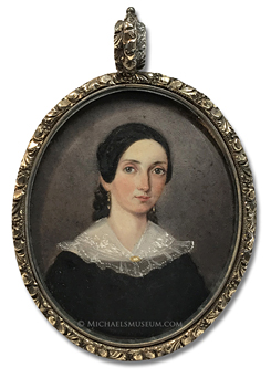 Portrait miniature by M. E. Mynerts of a Jacksonian era lady of New Orleans.