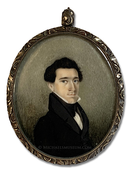 Portrait iniature by Theodore V. Peticolas of a Jacksonian era gentleman with dark hair