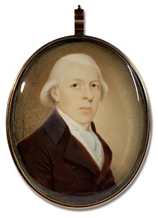 Portrait miniature by Walter Robertson an unknown Federalist era gentleman with powdered hair