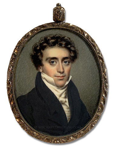 Portrait Miniature by Nathaniel Rogers of a Jacksonian era gentleman identified by the monogrammed initials JH