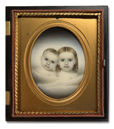 Memorial portrait miniature by Clarissa Peters Russell  (Mrs. Moses B. Russell) of two deceased siblings