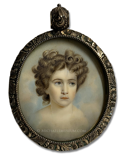 Portrait Miniature by James Passmore Smith Miniature portrait by James Passmore Smith of a young Jacksonian era lady depicted among clouds