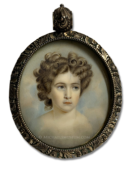Miniature portrait by James Passmore Smith of a young Jacksonian era lady depicted among clouds