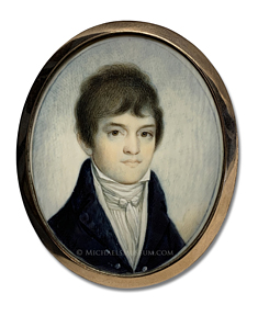 Portrait miniature by Elkanah Tisdale of a young, Federalist Era gentleman