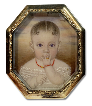 Portrait miniature by Clarissa Peters Russell (Mrs. Moses B. Russell) depicting Harriette Augusta Wetherell at the age of 6 months