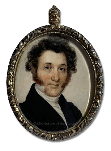 Portrait miniature by Joseph Wood of a Jacksonian era gentleman with long sideburns