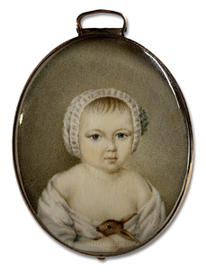 Portrait Miniature of a Young, Federalist Era Girl Holding a Pet Rabbit -- Artist Unknown