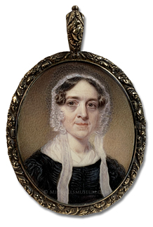 Portrait miniature of a an unknown Jacksonian era lady wearing a lace cap -- artist unknown