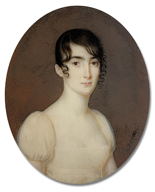 Portrait miniature by Philippe R. Vallée (often confused with Jean François Vallée) depicting an early nineteenth centur American lady