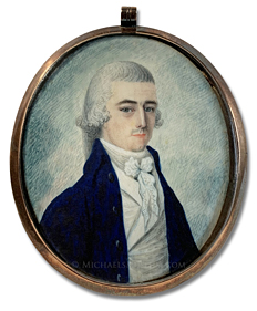 Portrait miniature, possibly by William Verstille, depicting a Federalist Era American gentleman with the initials "JW"
