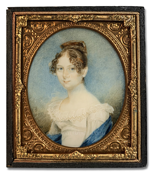 Portrait miniature by Henry Williams of an early American lady depicted with a sky background