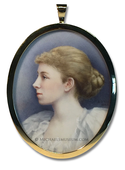 Portrait miniature by Arthur Denoon Young of a young, Victorian Era lady in profile view