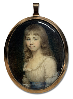 Portrait miniature by Charles Hayter of a Georgian era teenage girl with long, light brown hair