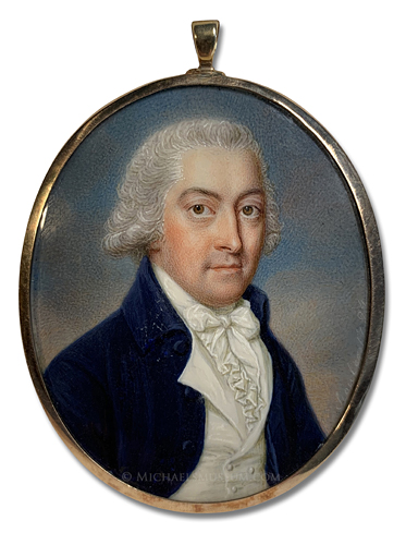 Portrait miniature by James Scouler of a Georgian Era gentleman identified by the monogrammed initials "W.J."