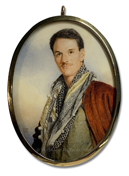 Portrait miniature by Michael Bartlett of a late twentieth century British Army officer in desert gear