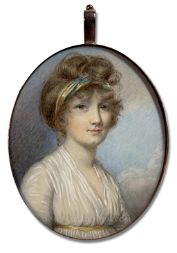 Portrait miniature of a Georgian era lady depicted with a sky backgroiund -- artist unknown