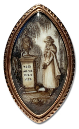 Georgian Era mourning miniature depicting a young lady standing at the gravesite of a friend or loved one with the Initials of 'M. B.'