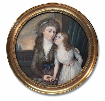 Portrait miniature by an unknown artist depicting Madame de La Roque (née Marie Thérèsa de Cairon) and Her Daughter, Elisabeth (Who Later Became Madame Morin de Banneville)