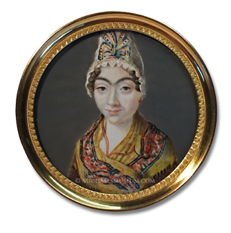 Miniature Portrait of a Lady of the Bourbon Restoration Era Wearing a Brightly Colored Shawl -- artist unknown