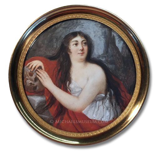 Miniature portrait of a late eighteenth century German lady depicted as "The Pentinent Mary Magdalene" -- artist unknown