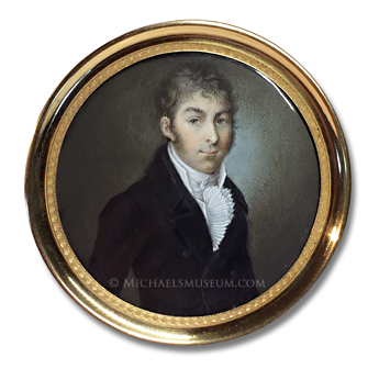 Portrait miniature by Marie-Honoré Renaud depicting a handsome French gentleman of the Bourbon Restoration Era
