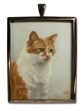 Portrait miniature by Violet Nellie Garrod of an orange and white tabby cat 